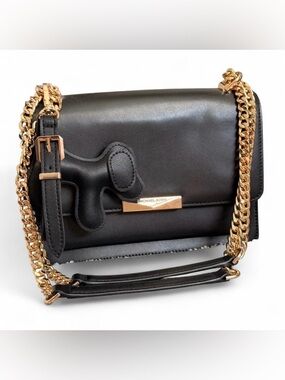 Michael Kors ~ Jade Large Gusset Black Shoulder Bag with Gold Chain